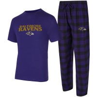 Футболка Baltimore Ravens Concepts Sport Purple/Black Avondale & Flannel Pants Set
