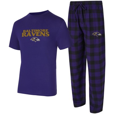 Футболка Baltimore Ravens Concepts Sport Purple/Black Avondale & Flannel Pants Set