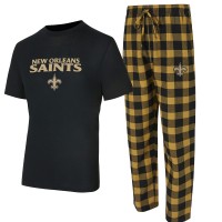New Orleans Saints Concepts Sport Black/Gold Avondale T-Shirt & Flannel Pants Set