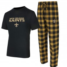 New Orleans Saints Concepts Sport Black/Gold Avondale T-Shirt & Flannel Pants Set