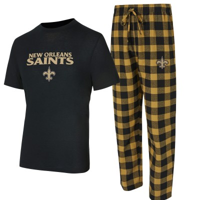 New Orleans Saints Concepts Sport Black/Gold Avondale T-Shirt & Flannel Pants Set
