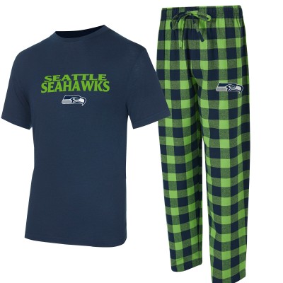 Seattle Seahawks Concepts Sport College Navy/Neon Green Avondale T-Shirt & Flannel Pants Set