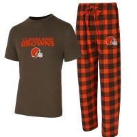 Футболка Cleveland Browns Concepts Sport Brown/Orange Avondale & Flannel Pants Set
