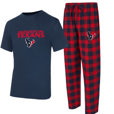 Футболка Houston Texans Concepts Sport Navy/Red Avondale & Flannel Pants Set