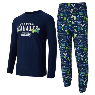 Seattle Seahawks Concepts Sport Navy Chestnut Long Sleeve Top & Pants Set