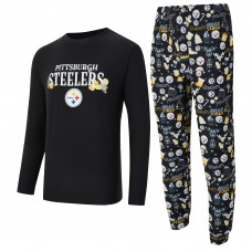 Pittsburgh Steelers Concepts Sport Black Chestnut Long Sleeve Top & Pants Set Pittsburgh Steelers Concepts Sport Black Chestnut Long Sleeve Top & Pants Set