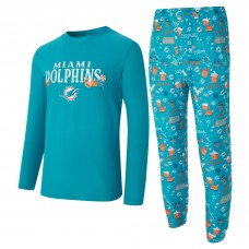 Miami Dolphins Concepts Sport Aqua Chestnut Long Sleeve Top & Pants Set Miami Dolphins Concepts Sport Aqua Chestnut Long Sleeve Top & Pants Set