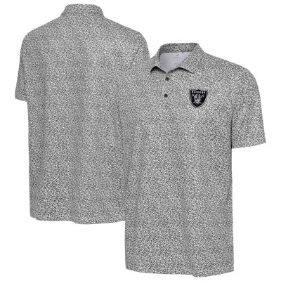 Las Vegas Raiders Antigua Heather Black Field Ditsy Polo