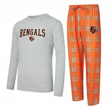 Cincinnati Bengals Concepts Sport Orange/Heather Gray Regulate Long Sleeve T-Shirt and Plaid Pant Set