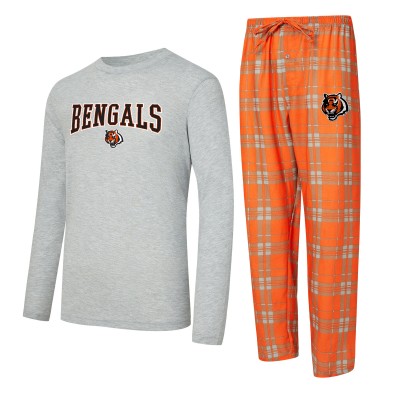 Cincinnati Bengals Concepts Sport Orange/Heather Gray Regulate Long Sleeve T-Shirt and Plaid Pant Set