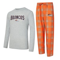 Denver Broncos Concepts Sport Orange/Heather Gray Regulate Long Sleeve T-Shirt and Plaid Pant Set