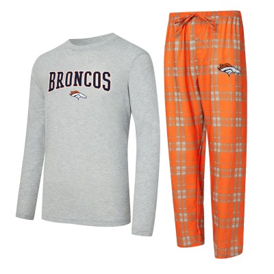 Denver Broncos Concepts Sport Orange/Heather Gray Regulate Long Sleeve T-Shirt and Plaid Pant Set