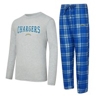 Los Angeles Chargers Concepts Sport Powder Blue/Gray Regulate Long Sleeve T-Shirt and Plaid Pant Set