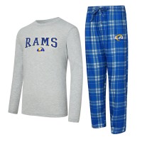 Los Angeles Rams Concepts Sport Regulate Long Sleeve T-Shirt and Plaid Pant Set - Royal/Gray