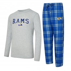 Los Angeles Rams Concepts Sport Regulate Long Sleeve T-Shirt and Plaid Pant Set - Royal/Gray