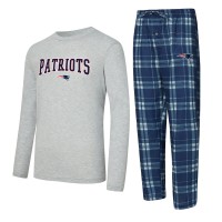New England Patriots Concepts Sport Navy/Heather Gray Regulate Long Sleeve T-Shirt and Plaid Pant Set