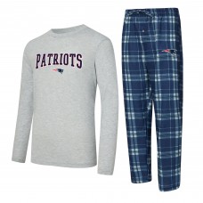 New England Patriots Concepts Sport Navy/Heather Gray Regulate Long Sleeve T-Shirt and Plaid Pant Set