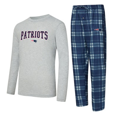 New England Patriots Concepts Sport Navy/Heather Gray Regulate Long Sleeve T-Shirt and Plaid Pant Set