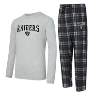 Las Vegas Raiders Concepts Sport Black/Gray Regulate Long Sleeve T-Shirt and Plaid Pant Set