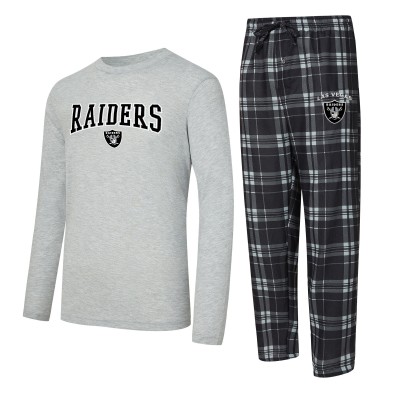 Las Vegas Raiders Concepts Sport Black/Gray Regulate Long Sleeve T-Shirt and Plaid Pant Set