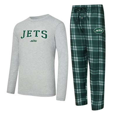 New York Jets Concepts Sport Green/Heather Gray Regulate Long Sleeve T-Shirt and Plaid Pant Set