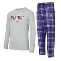 Minnesota Vikings Concepts Sport Purple/Heather Gray Regulate Long Sleeve T-Shirt and Plaid Pant Set
