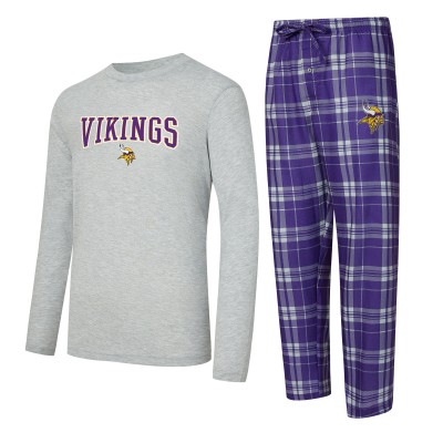 Minnesota Vikings Concepts Sport Purple/Heather Gray Regulate Long Sleeve T-Shirt and Plaid Pant Set