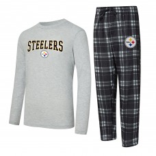 Pittsburgh Steelers Concepts Sport Black/Heather Gray Regulate Long Sleeve T-Shirt and Plaid Pant Set Pittsburgh Steelers Concepts Sport Black/Heather Gray Regulate Long Sleeve T-Shirt and Plaid Pant Set
