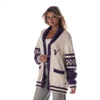Unisex Minnesota Vikings The Wild Collective Cream Jacquard Rolled Collar Button-Up Cardigan Sweater