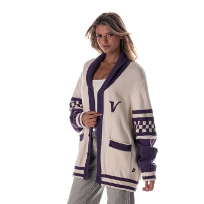 Unisex Minnesota Vikings The Wild Collective Cream Jacquard Rolled Collar Button-Up Cardigan Sweater