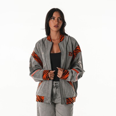 Unisex Cincinnati Bengals The Wild Collective Gray Oversized Retro Full-Zip Jacket