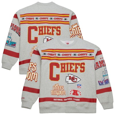 Kansas City Chiefs Mitchell & Ness Heather Gray All Over Print Vintage Fleece Crewneck Sweatshirt
