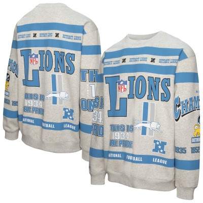 Кофта Detroit Lions Mitchell & Ness Heather Gray All Over Print Vintage Fleece Crewneck