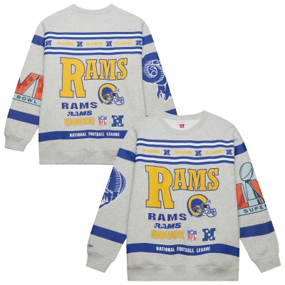 Los Angeles Rams Mitchell & Ness All Over Print Vintage Fleece Crewneck Sweatshirt - Heather Gray