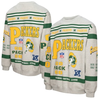 Кофта Green Bay Packers Mitchell & Ness Heather Gray All Over Print Vintage Fleece Crewneck