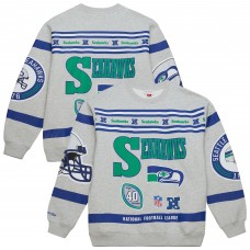Seattle Seahawks Mitchell & Ness Heather Gray All Over Print Vintage Fleece Crewneck Sweatshirt