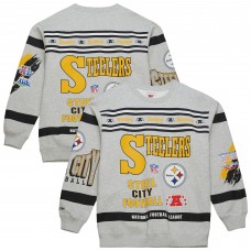 Кофта Pittsburgh Steelers Mitchell & Ness Heather Gray All Over Print Vintage Fleece Crewneck