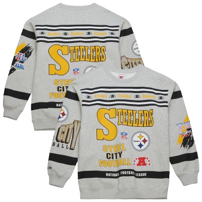 Кофта Pittsburgh Steelers Mitchell & Ness Heather Gray All Over Print Vintage Fleece Crewneck