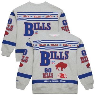 Кофта Buffalo Bills Mitchell & Ness Heather Gray All Over Print Vintage Fleece Crewneck