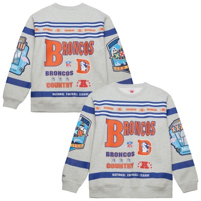 Кофта Denver Broncos Mitchell & Ness Heather Gray All Over Print Vintage Fleece Crewneck