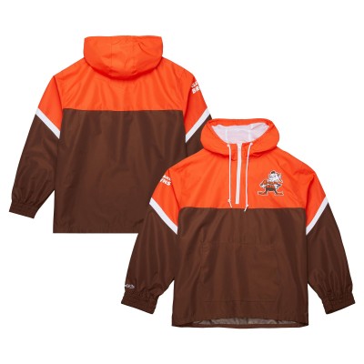 Cleveland Browns Mitchell & Ness Orange/Brown Tie Breaker Vintage Logo Lightweight Anorak Half-Zip Windbreaker