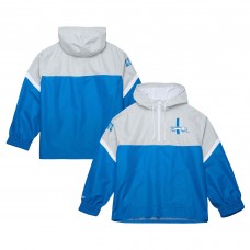 Detroit Lions Mitchell & Ness Silver/Blue Tie Breaker Vintage Logo Lightweight Anorak Half-Zip Windbreaker