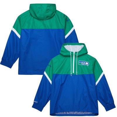 Seattle Seahawks Mitchell & Ness Green/Royal Tie Breaker Vintage Logo Lightweight Anorak Half-Zip Windbreaker