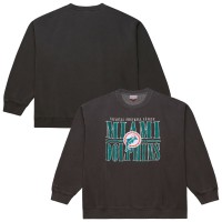 Miami Dolphins Mitchell & Ness Black Downtown Crew Vintage Logo Sweatshirt