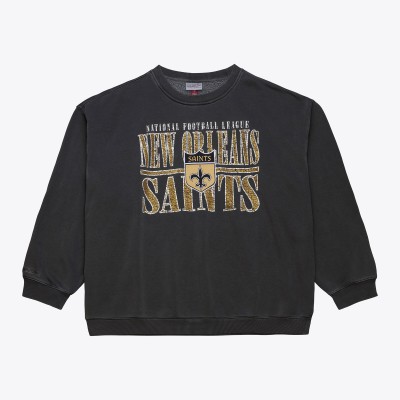 New Orleans Saints Mitchell & Ness Black Downtown Crew Vintage Logo Sweatshirt