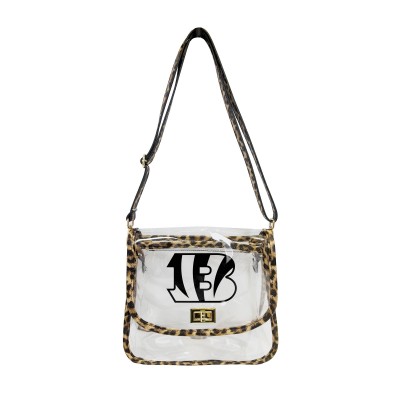 Cincinnati Bengals Logo Brands Leopard Print Trim Clear Purse