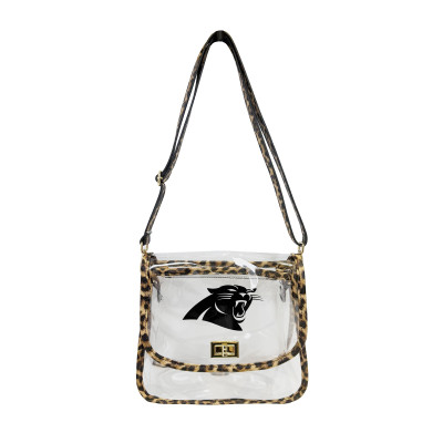 Carolina Panthers Logo Brands Leopard Print Trim Clear Purse