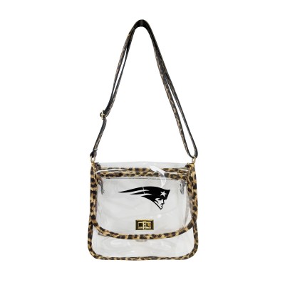 New England Patriots Logo Brands Leopard Print Trim Clear Purse