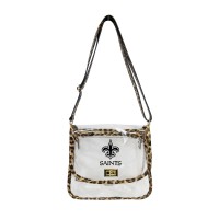 New Orleans Saints Logo Brands Leopard Print Trim Clear Purse