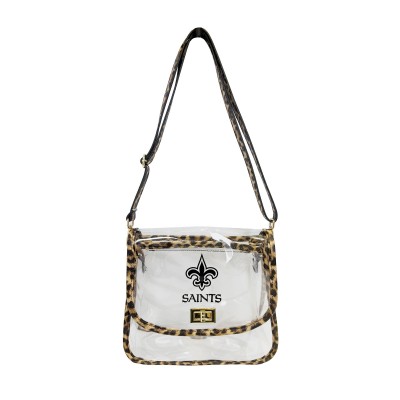 New Orleans Saints Logo Brands Leopard Print Trim Clear Purse